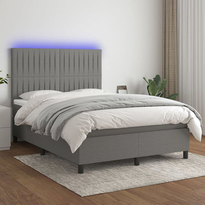 Box Spring Postel S Matrací A Led Textil Tmavě Šedá