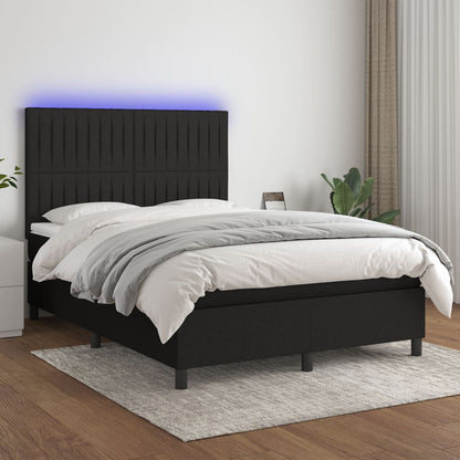 Box Spring Postel S Matrací A Led Černá Textil Černá