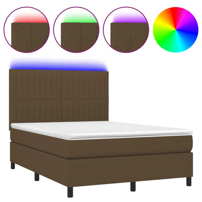 Box Spring Postel S Matrací A Led Tmavě Hnědá 140X190 Cm Textil