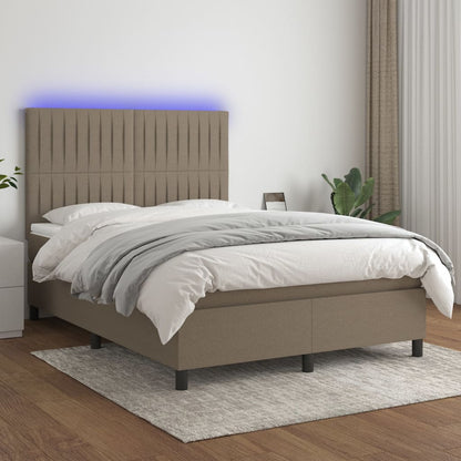 Box Spring Postel S Matrací A Led Textil Taupe