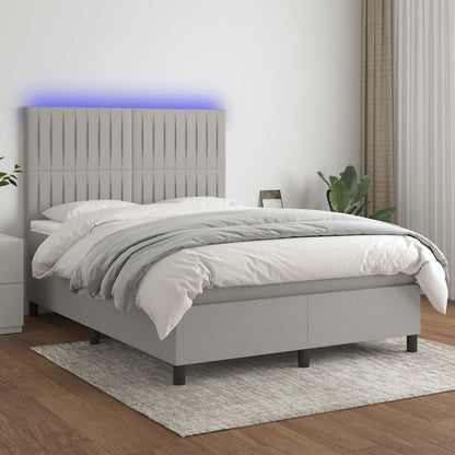 Box Spring Postel S Matrací A Led Textil Světle Šedá