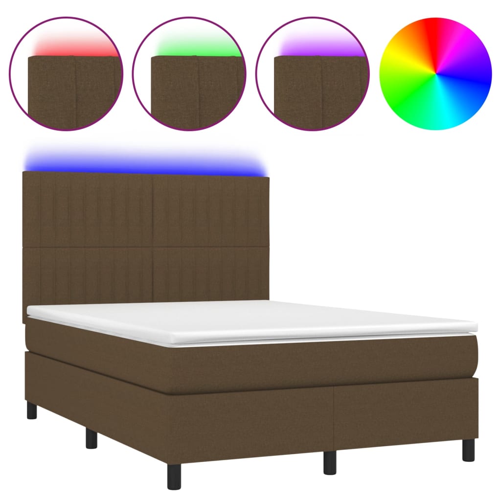 Box Spring Postel S Matrací A Led Tmavě Hnědá 140X200 Cm Textil
