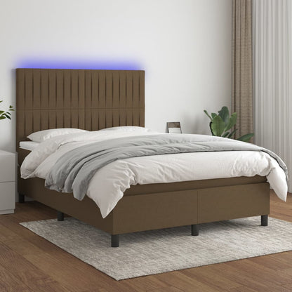 Box Spring Postel S Matrací A Led Tmavě Hnědá 140X200 Cm Textil