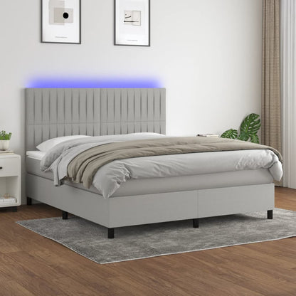 Box Spring Postel S Matrací A Led Textil Světle Šedá