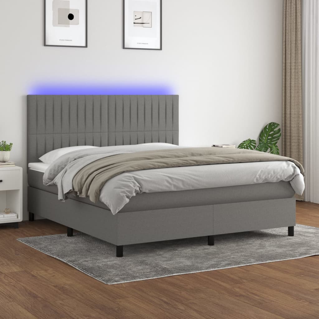 Box Spring Postel S Matrací A Led Textil Tmavě Šedá