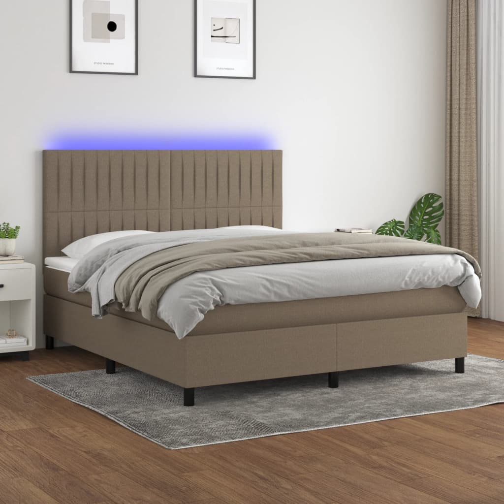 Box Spring Postel S Matrací A Led Textil Taupe