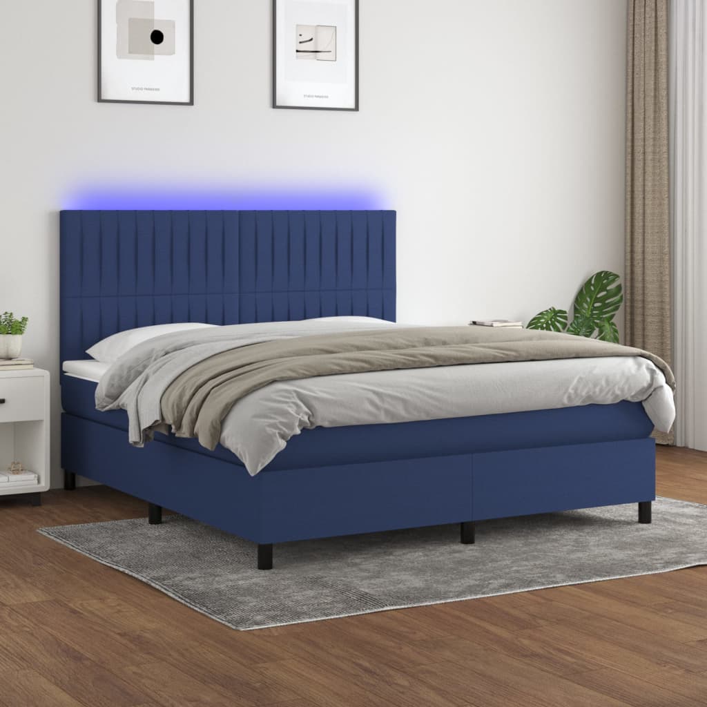 Box Spring Postel S Matrací A Led Textil Modrá