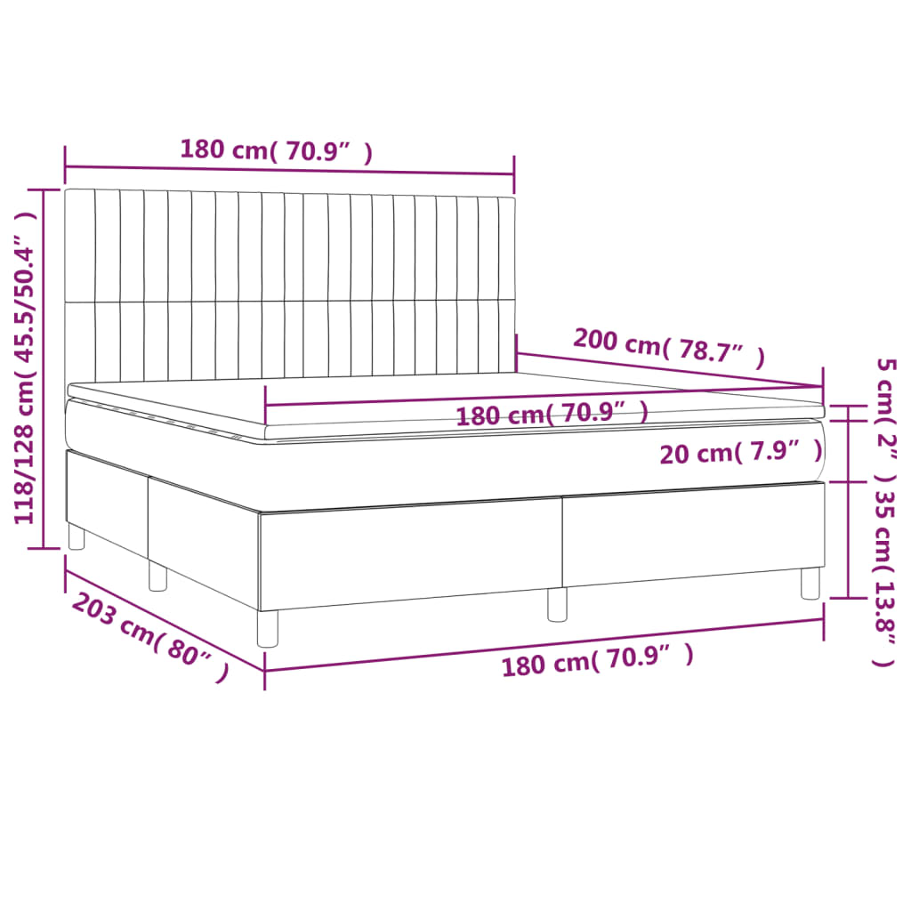 Box Spring Postel S Matrací A Led Tmavě Hnědá 180X200 Cm Textil