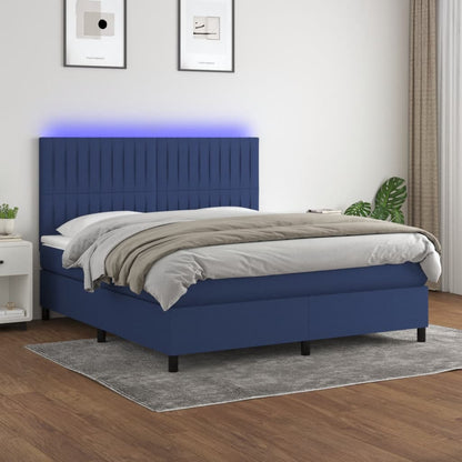 Box Spring Postel S Matrací A Led Textil Modrá