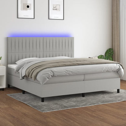 Box Spring Postel S Matrací A Led Textil Světle Šedá