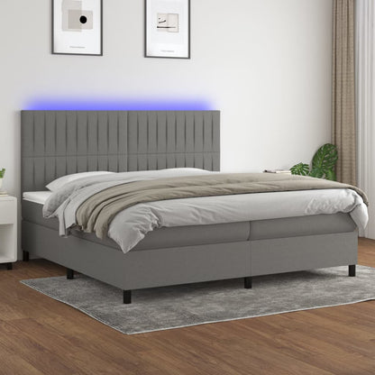 Box Spring Postel S Matrací A Led Textil Tmavě Šedá