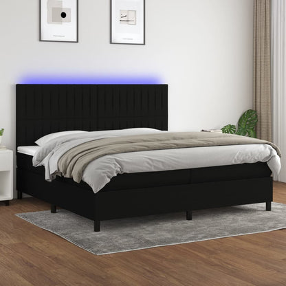 Box Spring Postel S Matrací A Led Černá Textil Černá