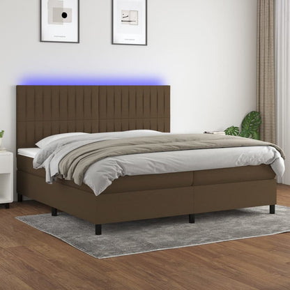 Box Spring Postel S Matrací A Led Tmavě Hnědá 200X200 Cm Textil