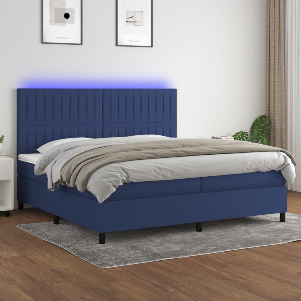 Box Spring Postel S Matrací A Led Textil Modrá