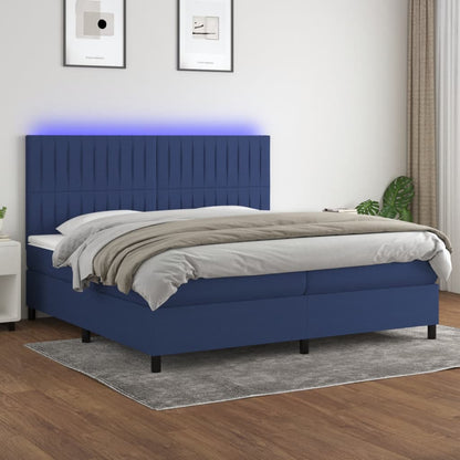 Box Spring Postel S Matrací A Led Textil Modrá