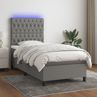 Box Spring Postel S Matrací A Led Textil Tmavě Šedá