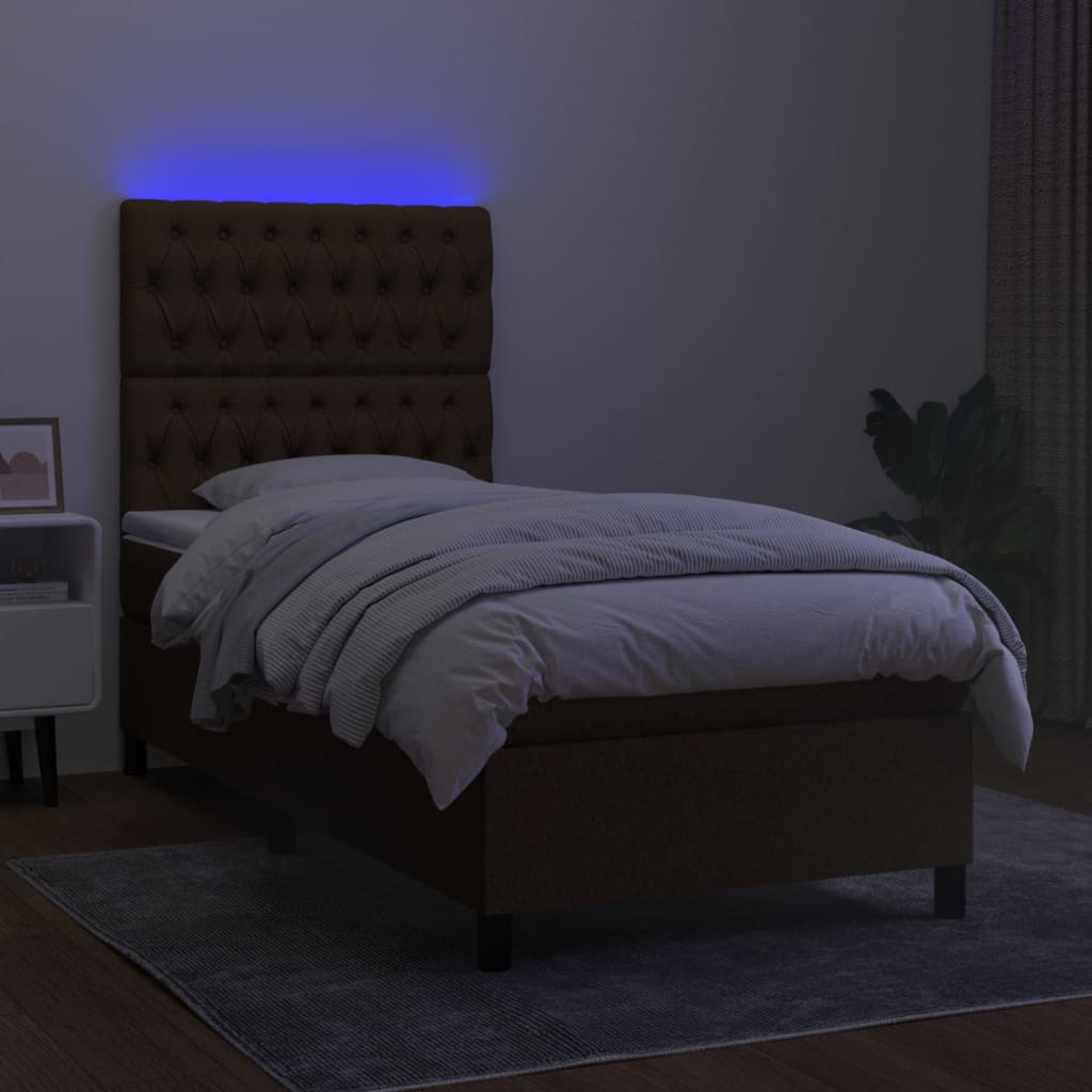 Box Spring Postel S Matrací A Led Tmavě Hnědá 80X200 Cm Textil