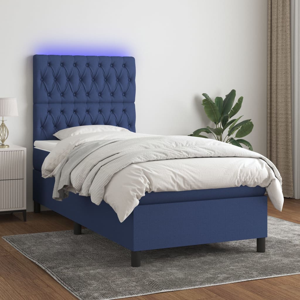 Box Spring Postel S Matrací A Led Textil Modrá