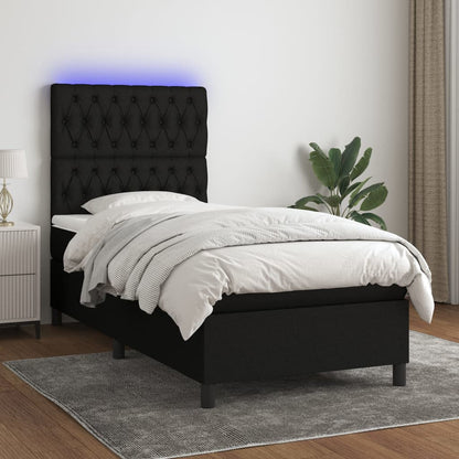 Box Spring Postel S Matrací A Led Černá Textil Černá