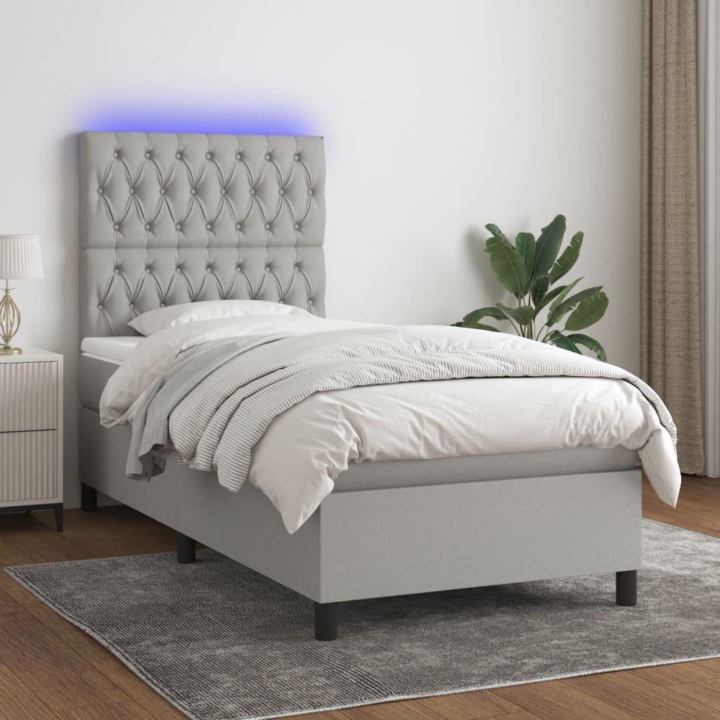 Box Spring Postel S Matrací A Led Textil Světle Šedá