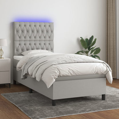 Box Spring Postel S Matrací A Led Textil Světle Šedá