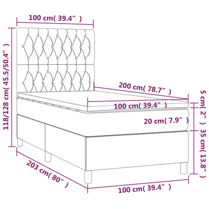 Box Spring Postel S Matrací A Led Tmavě Hnědá 100X200 Cm Textil