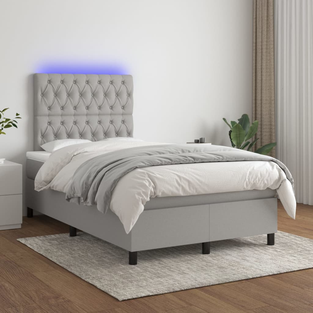 Box Spring Postel S Matrací A Led Textil Světle Šedá