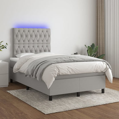 Box Spring Postel S Matrací A Led Textil Světle Šedá