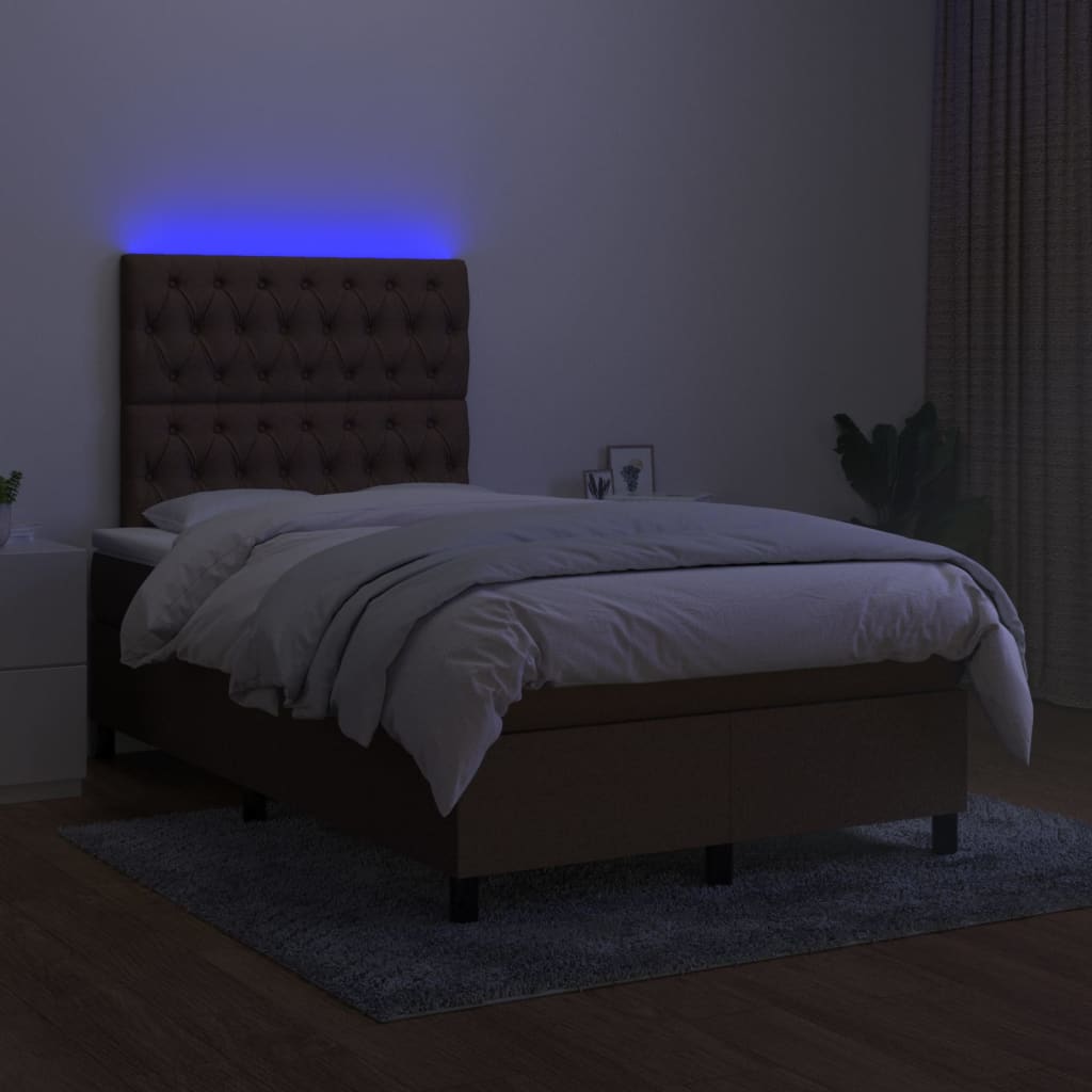 Box Spring Postel S Matrací A Led Tmavě Hnědá 120X200 Cm Textil