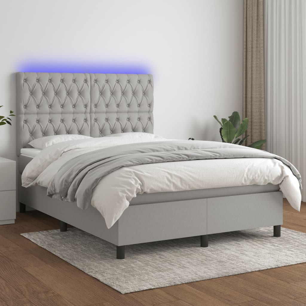 Box Spring Postel S Matrací A Led Textil Světle Šedá