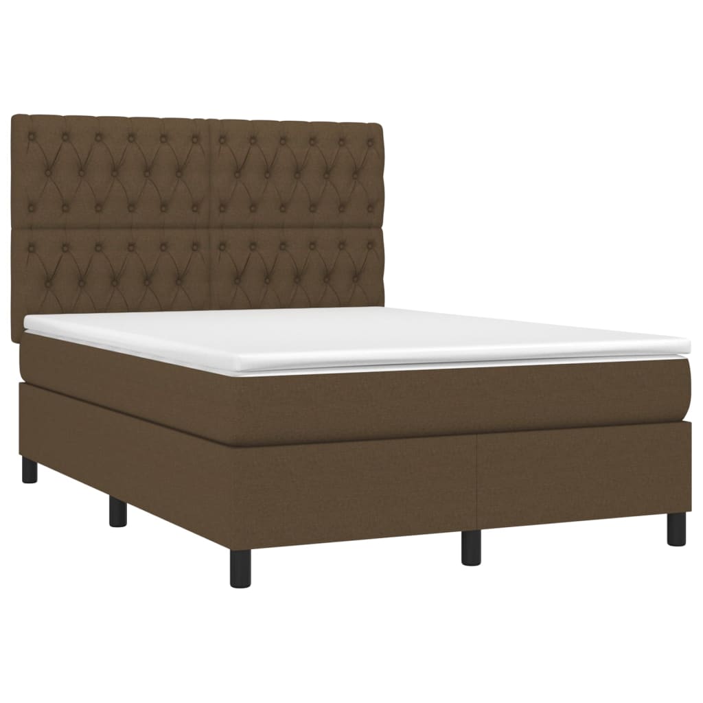 Box Spring Postel S Matrací A Led Tmavě Hnědá 140X190 Cm Textil