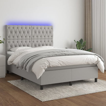Box Spring Postel S Matrací A Led Textil Světle Šedá