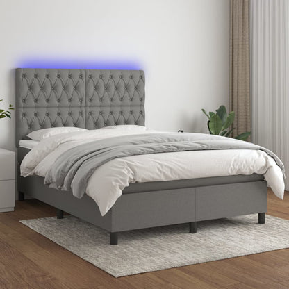 Box Spring Postel S Matrací A Led Textil Tmavě Šedá
