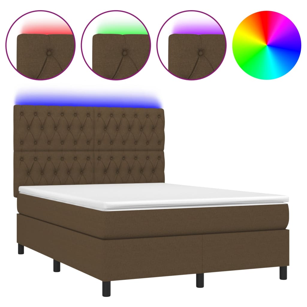 Box Spring Postel S Matrací A Led Tmavě Hnědá 140X200 Cm Textil