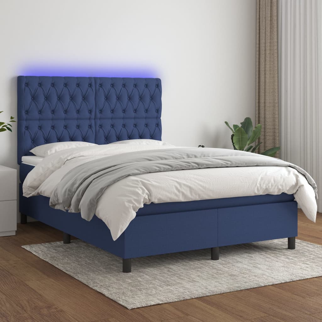 Box Spring Postel S Matrací A Led Textil Modrá
