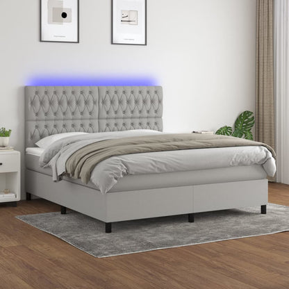 Box Spring Postel S Matrací A Led Textil Světle Šedá