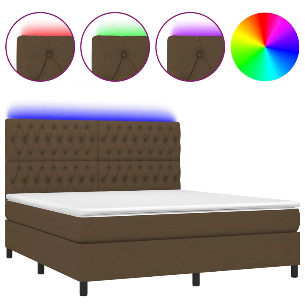 Box Spring Postel S Matrací A Led Tmavě Hnědá 160X200 Cm Textil