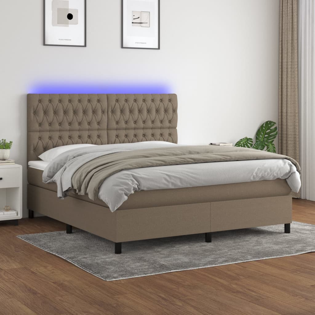 Box Spring Postel S Matrací A Led Textil Taupe