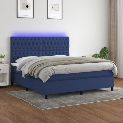 Box Spring Postel S Matrací A Led Textil Modrá