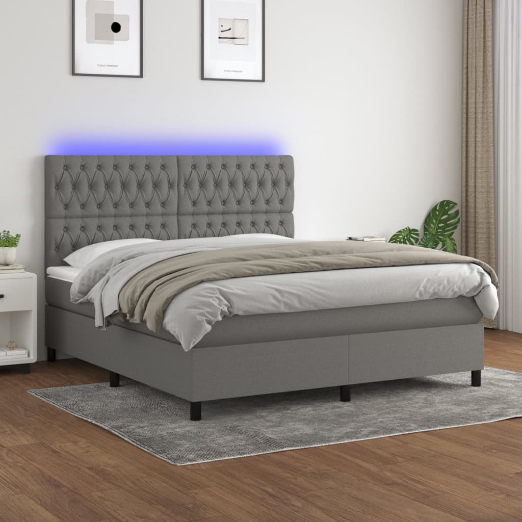 Box Spring Postel S Matrací A Led Textil Tmavě Šedá