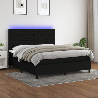 Box Spring Postel S Matrací A Led Černá Textil Černá