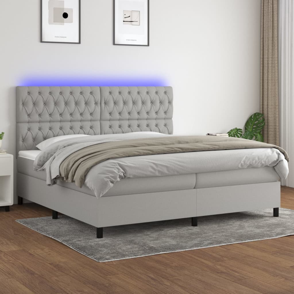 Box Spring Postel S Matrací A Led Textil Světle Šedá