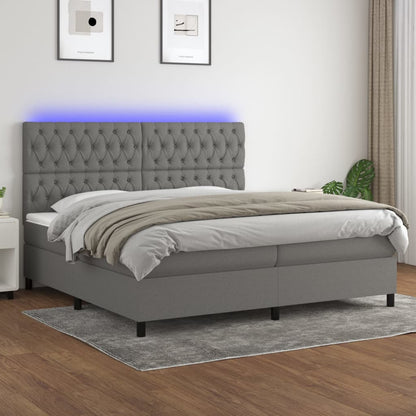 Box Spring Postel S Matrací A Led Textil Tmavě Šedá
