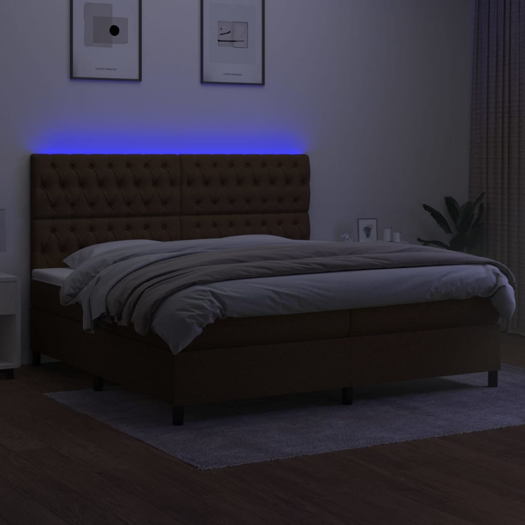 Box Spring Postel S Matrací A Led Tmavě Hnědá 200X200 Cm Textil