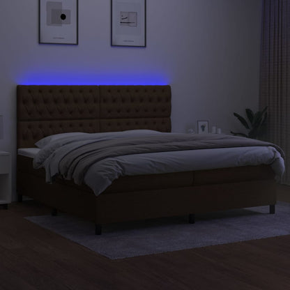 Box Spring Postel S Matrací A Led Tmavě Hnědá 200X200 Cm Textil