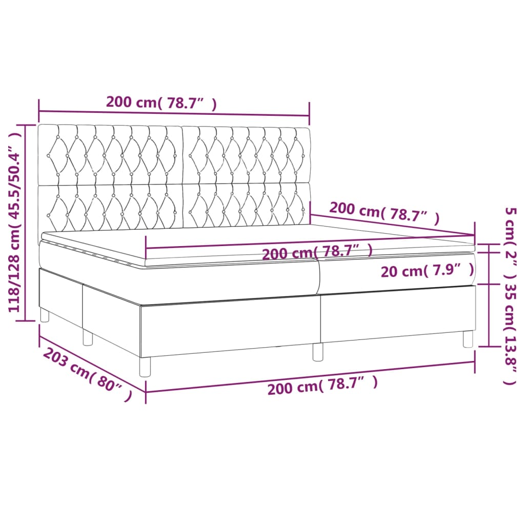 Box Spring Postel S Matrací A Led Tmavě Hnědá 200X200 Cm Textil