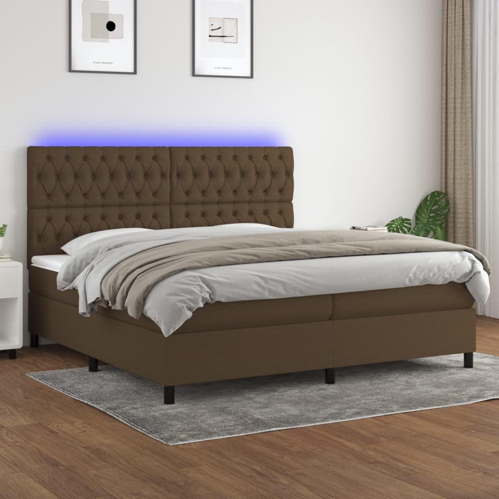 Box Spring Postel S Matrací A Led Tmavě Hnědá 200X200 Cm Textil