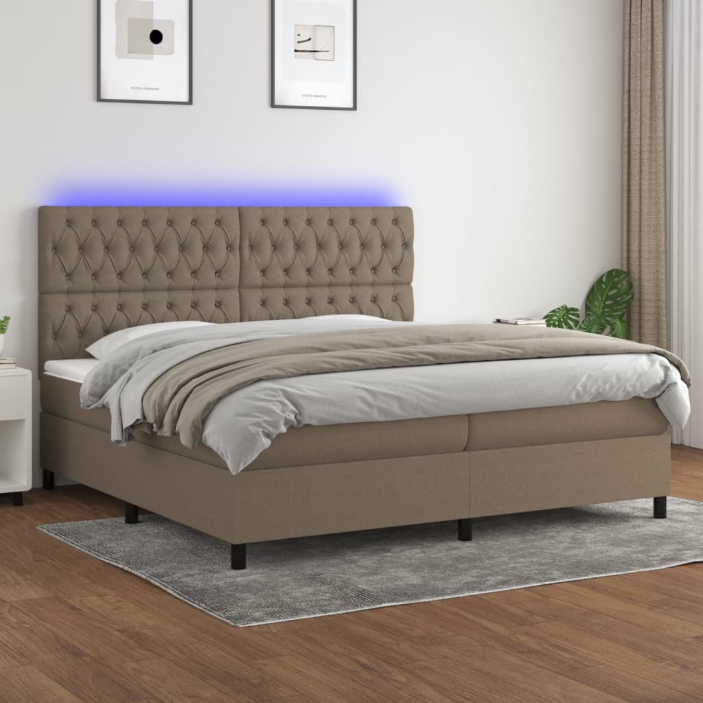 Box Spring Postel S Matrací A Led Textil Taupe
