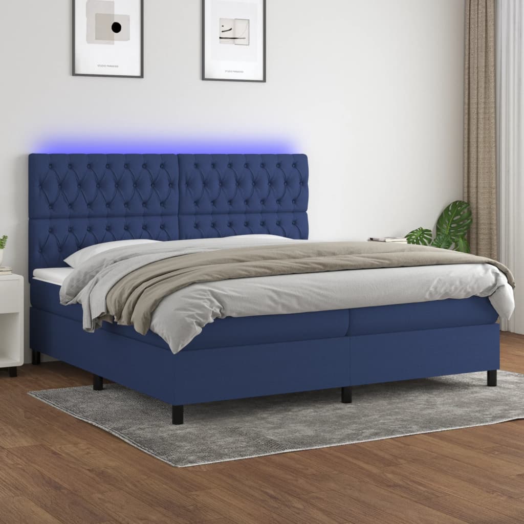 Box Spring Postel S Matrací A Led Textil Modrá