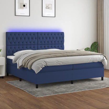 Box Spring Postel S Matrací A Led Textil Modrá